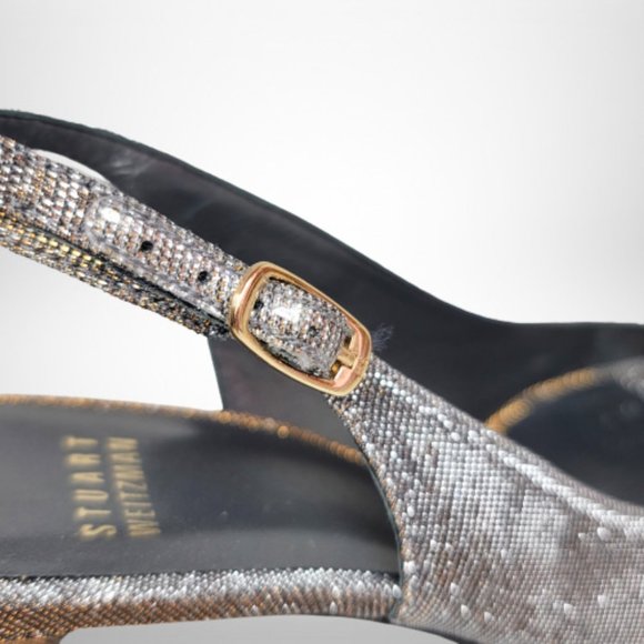 STUART WEITZMAN Slinky Glitter Peep-Toe Slingback, Pyrite Nocturn - Size:8 - Picture 7 of 16